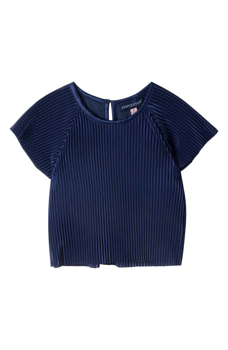 Andy & Evan Kids' Plissé T-Shirt & Wide Leg Pants Set, Alternate, color, Navy