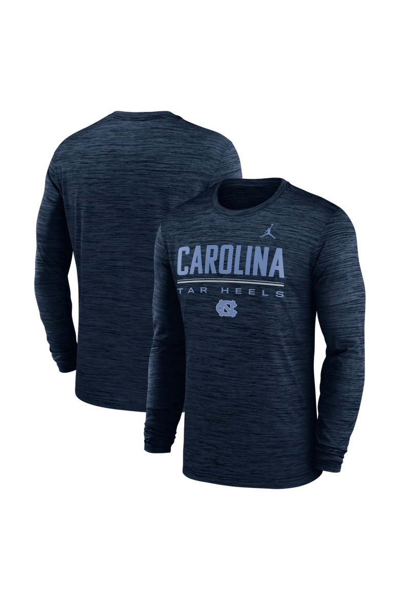 Men's Jordan Brand Navy North Carolina Tar Heels Sideline Velocity Dri-FIT Long Sleeve T-Shirt, Main, color, Navy