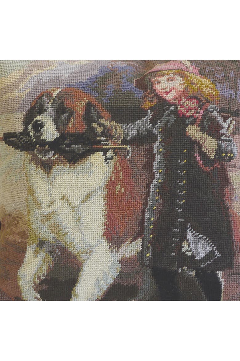 Off To School Needlepoint Accent Throw Pillow, Alternate, color, Brown