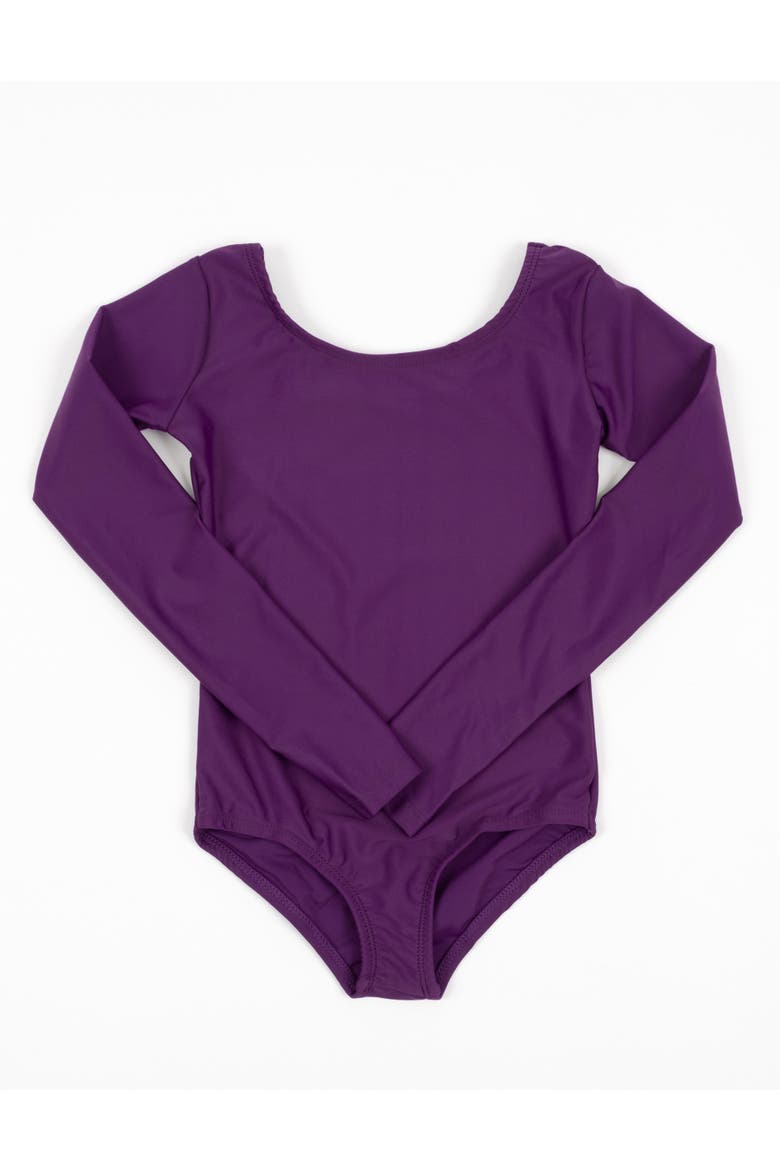 Girls Long Sleeve Leotard, Alternate, color, Dark Purple