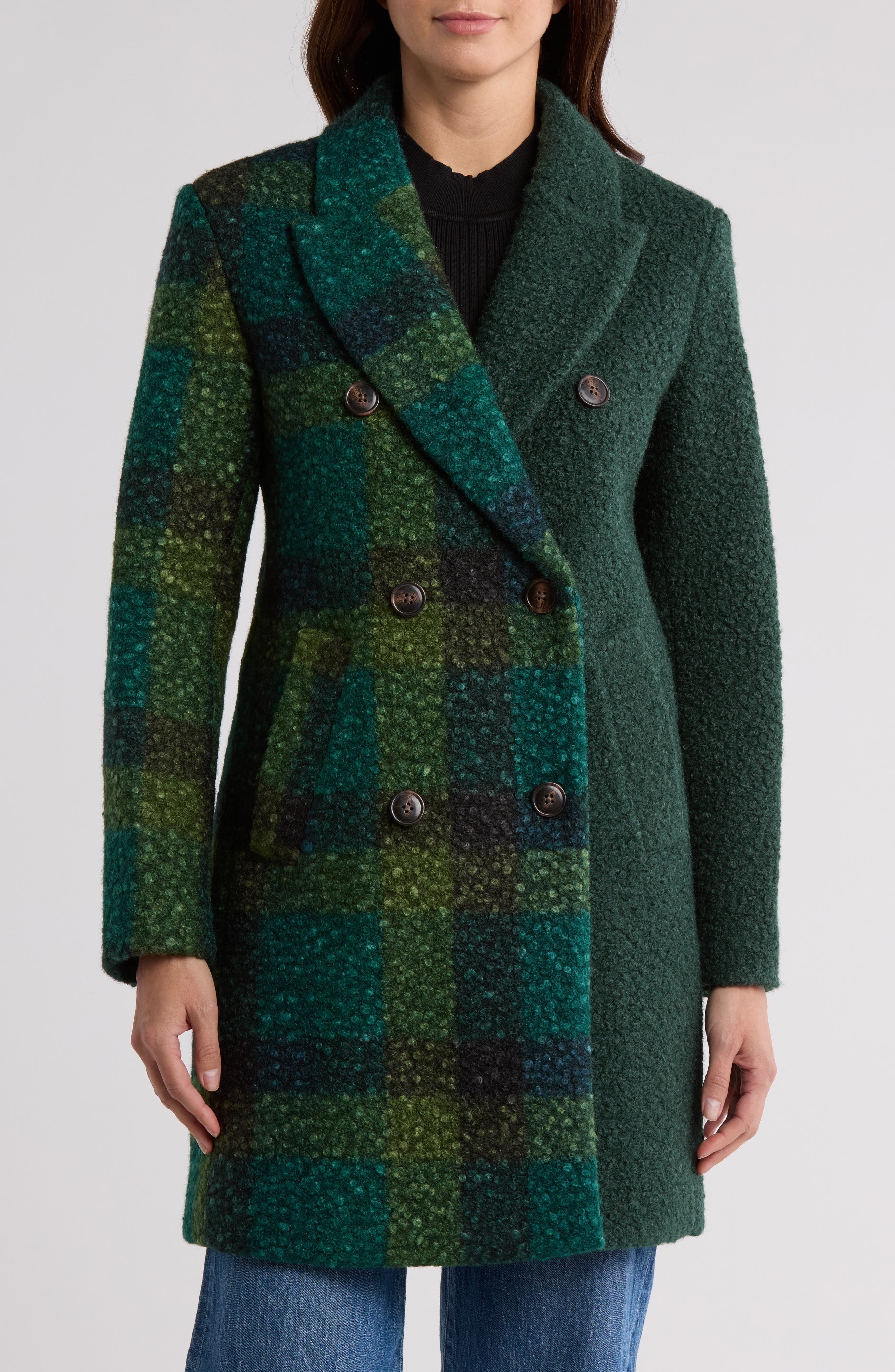 NVLT Bouclé Double Breasted Plaid Coat