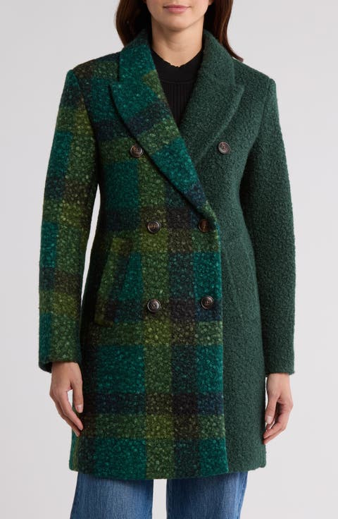 Bouclé Double Breasted Plaid Coat