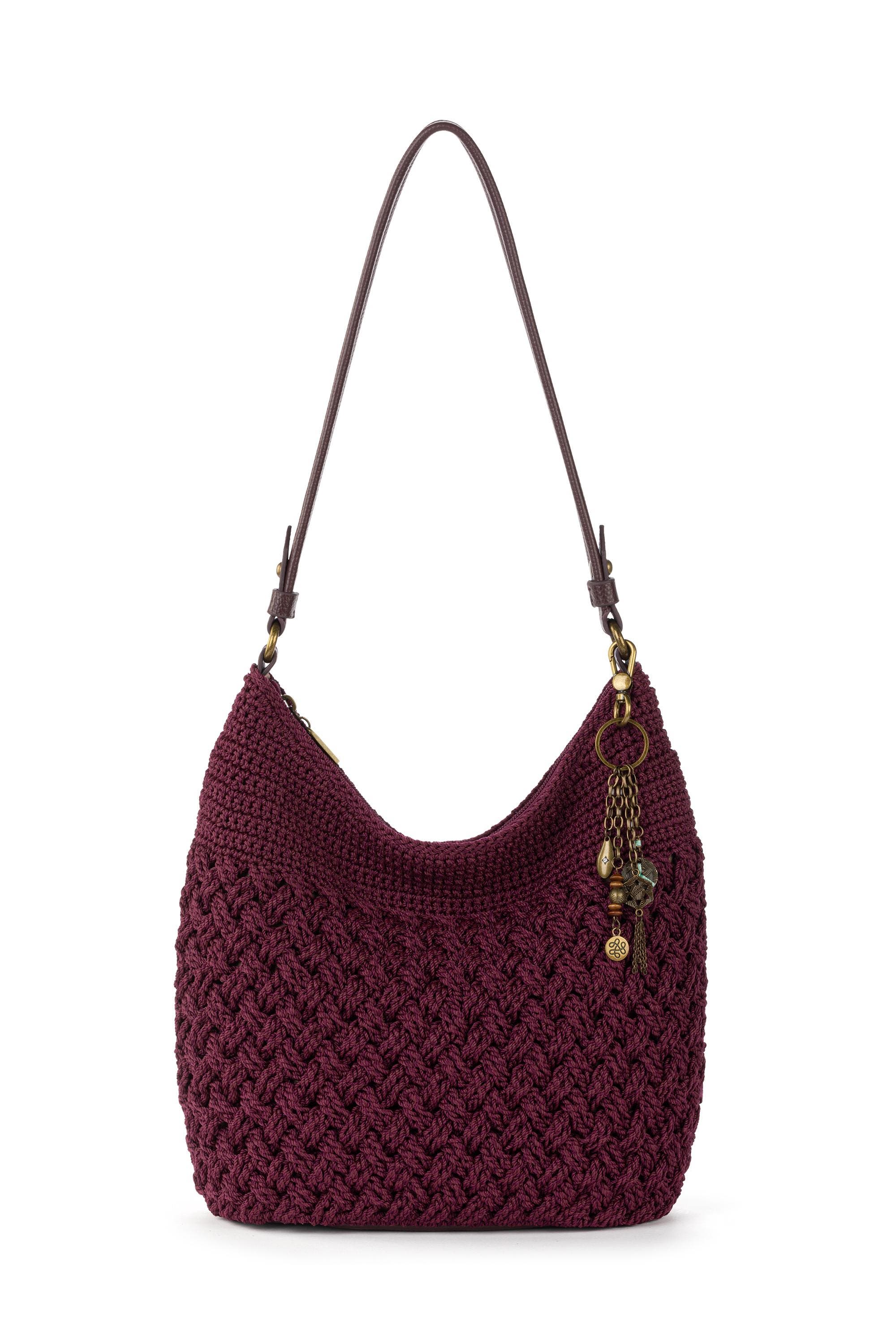 Sequoia Hobo Hand Crochet Bag, Main, color, Black Cherry Cozy