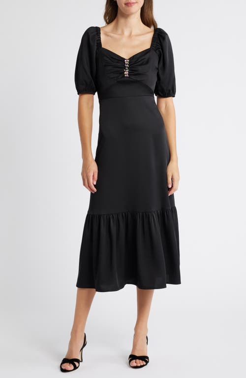 Anne Klein Jewel Puff Sleeve Midi Dress in Anne Black 