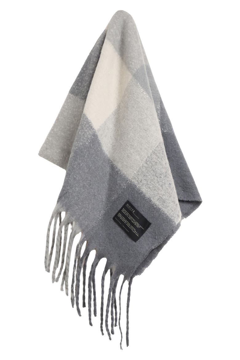 Plaid Scarf with Fringe, Alternate, color, GREY