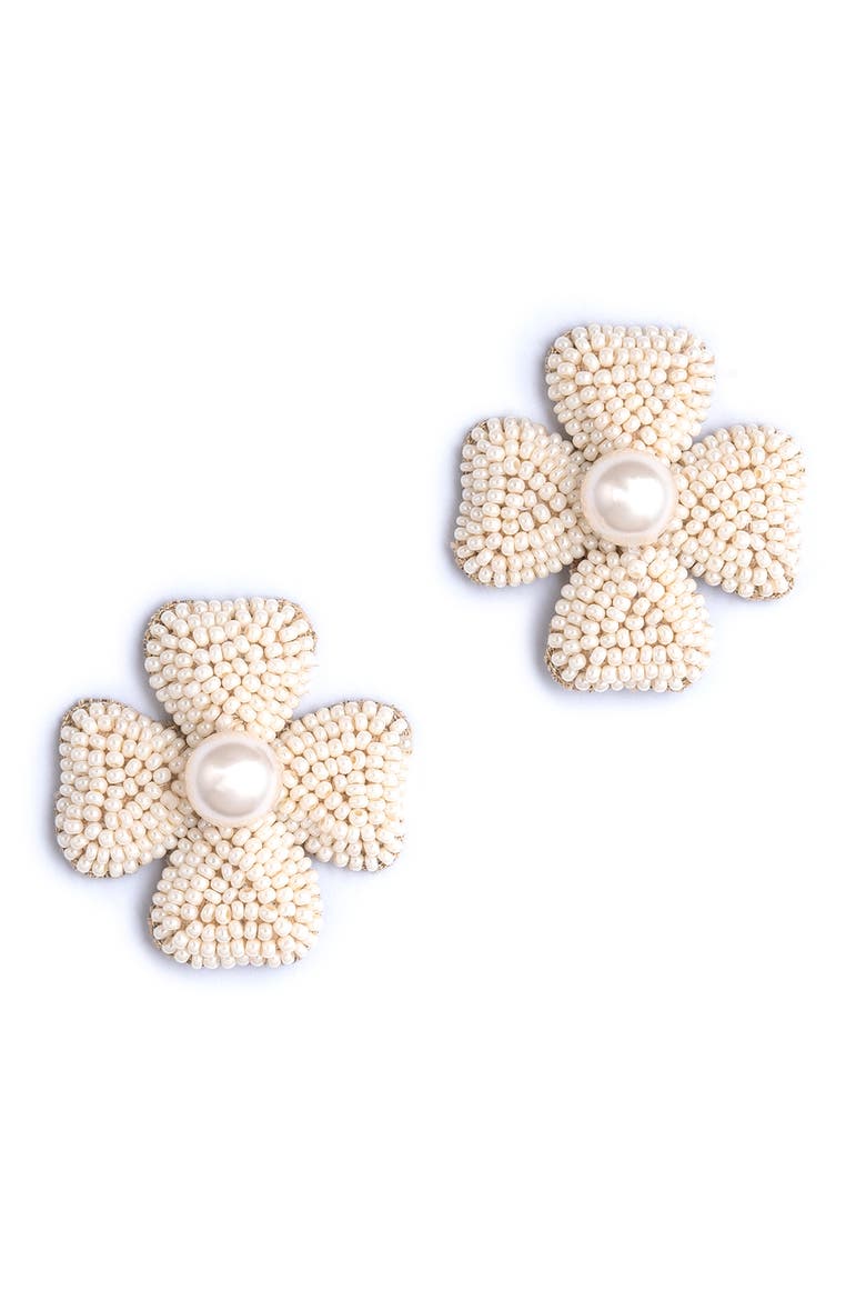 Liora Beaded Flower Drop Earrings, Main, color, IVORY