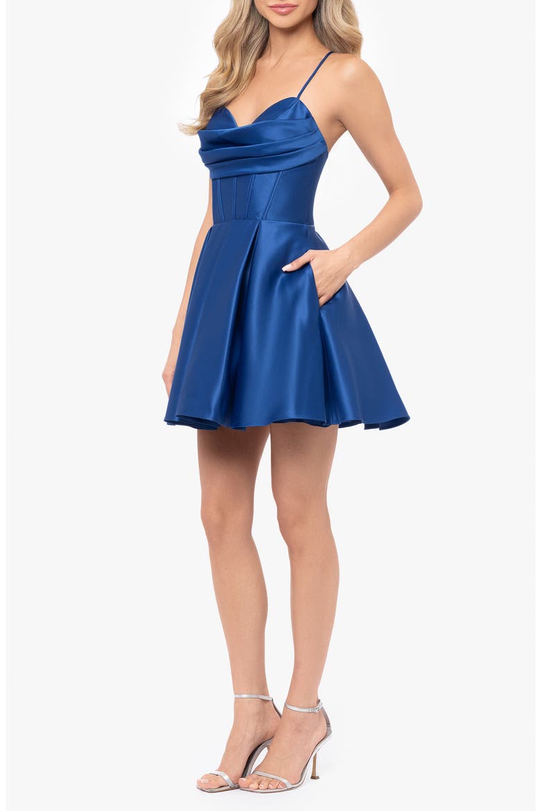 Corset Bodice Satin Cocktail Minidress, Alternate, color, CADET BLUE