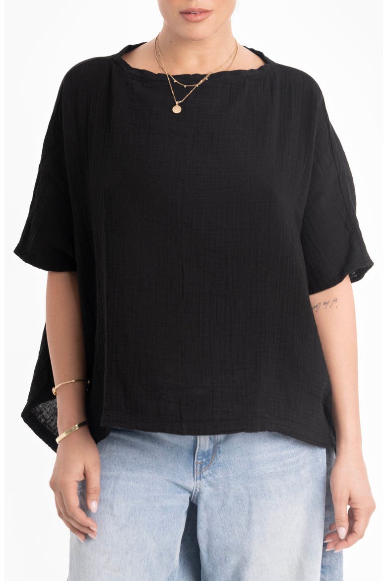 Square Gauze Top, Alternate, color, Black