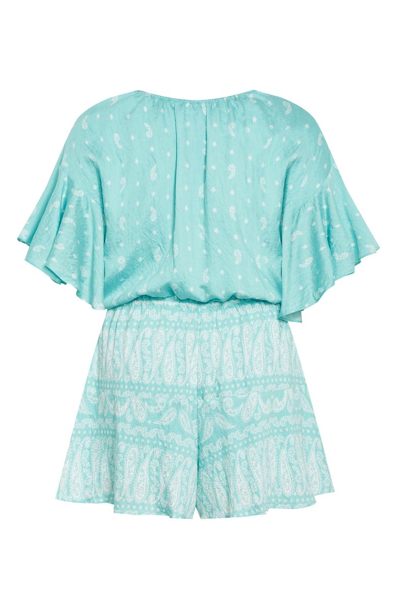 City Chic Harlow Paisley Flutter Sleeve Playsuit, Alternate, color, Paisley Aqua Sky
