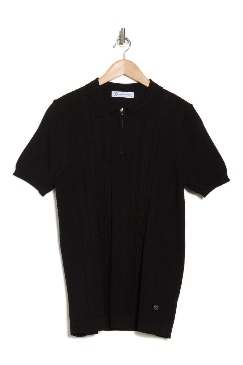 Textured Sweater Knit Zip Polo, Alternate, color, BLACK