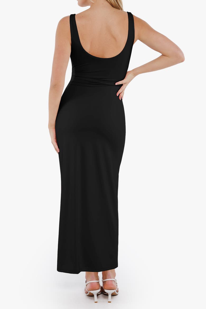 Elegant Boatneck Draped Snatched Sculpting Maxi Shapewear Dress, Alternate, color, Classic black