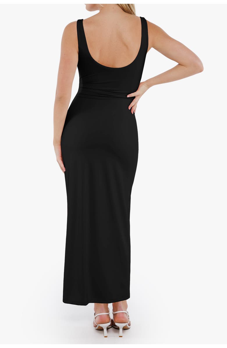 Popilush Elegant Boatneck Draped Snatched Sculpting Maxi Shapewear Dress, Alternate, color, Classic Black