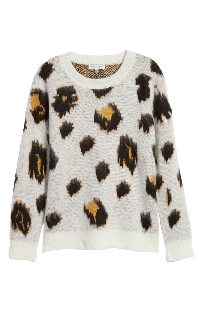 Woven Heart Leopard Pullover, Alternate, color, 