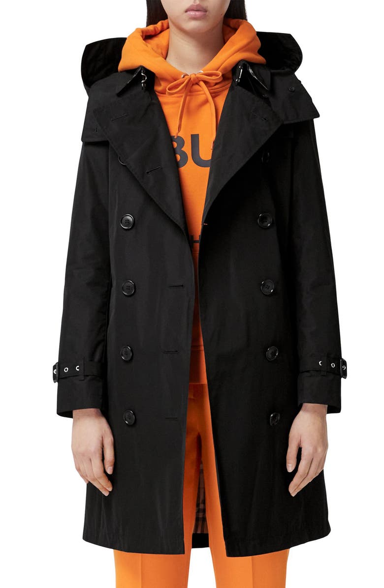 Burberry Kensington Taffeta Trench Coat with Detachable Hood, Main, color, 