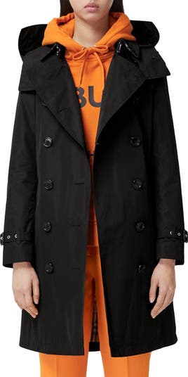 【BURBERRY】KENSINGTON TAFFETA TRENCH COAT Burberry Kensington Taffeta Trench Coat with Detachable Hood