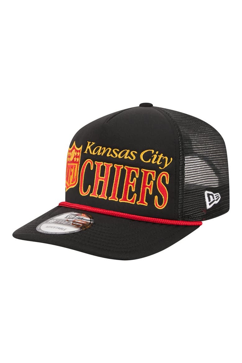 Men's New Era Black Kansas City Chiefs Throwback Foam 19TWENTY Adjustable Hat, Alternate, color, Black