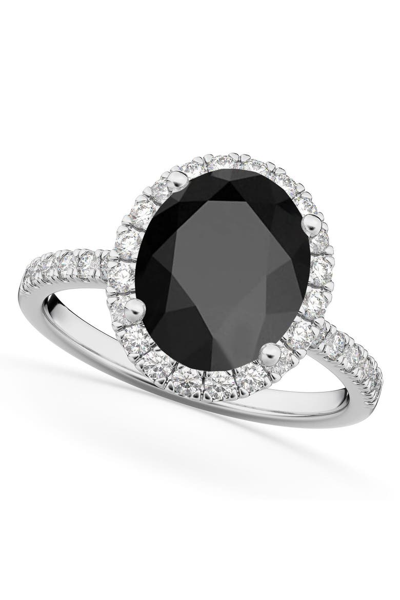 Oval Cut Halo Black Onyx & Diamond Engagement Ring 14K, Main, color, 2.91ct/White Gold