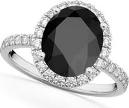 ALLUREZ Oval Cut Halo Black Onyx & Diamond Engagement Ring 14K