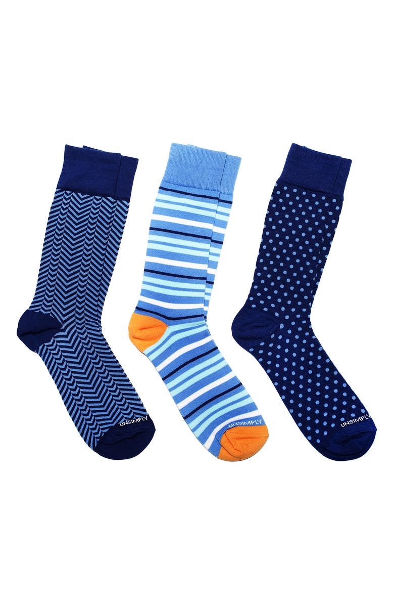 UNSIMPLY STITCHED Assorted 3-Pack of Crew Socks, Main, color, Blue Multi