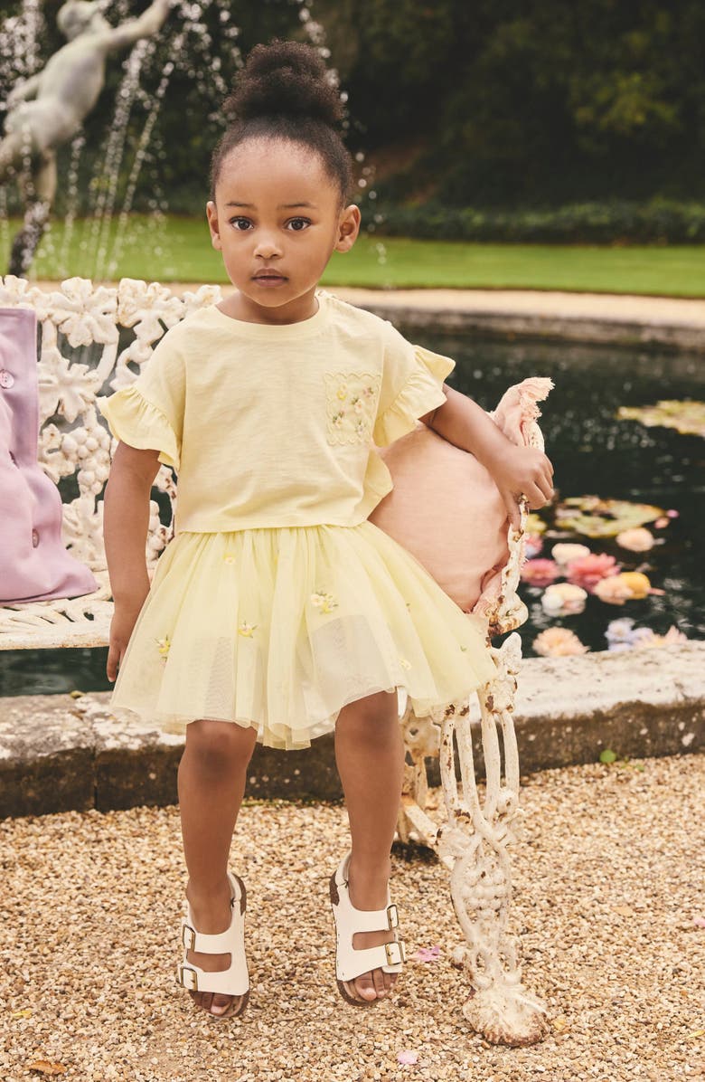 NEXT Kids' Flower Embroidered Ruffle Sleeve Shirt & Tulle Skirt Set, Alternate, color, Yellow