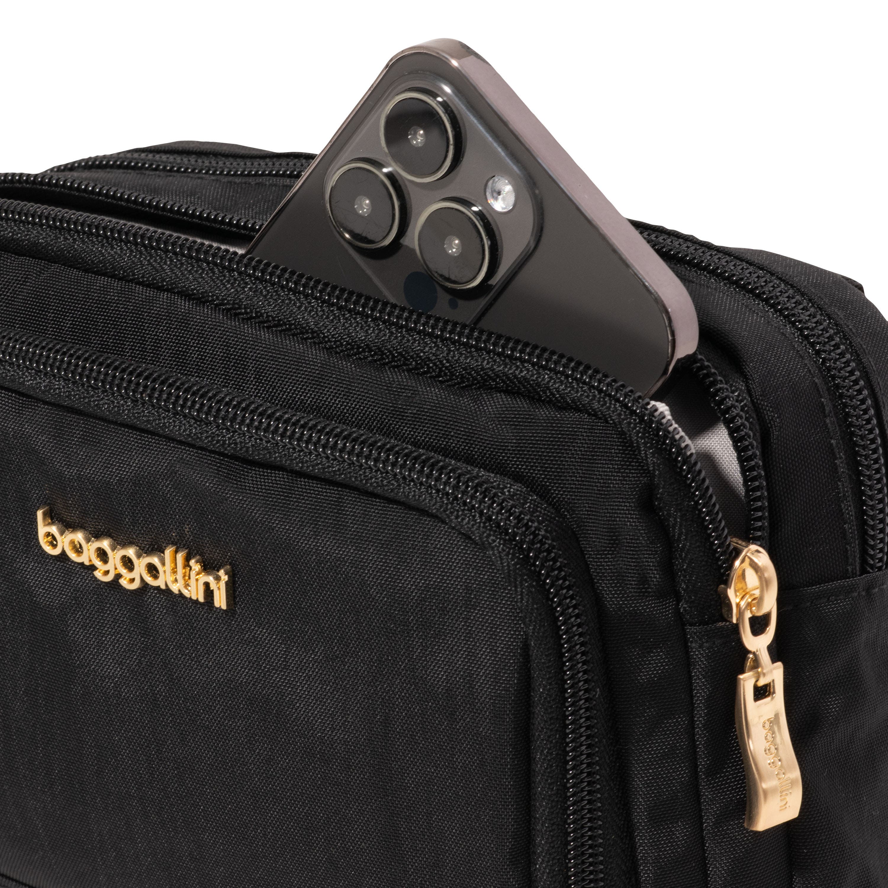 BAGGALLINI Trifecta RFID Wallet Crossbody Bag, Alternate, color, Black With Gold Hardware