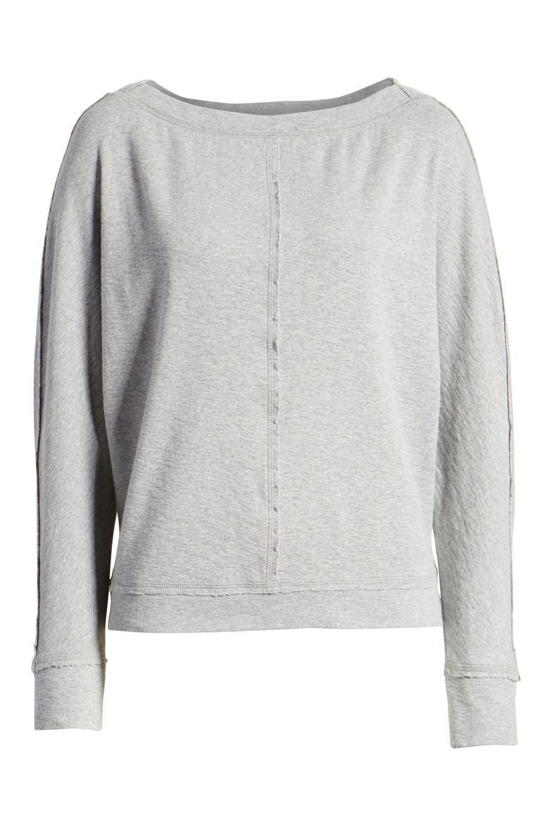 Bateau Neck Exposed Seam Cotton Blend Top, Alternate, color, GREY HEATHER