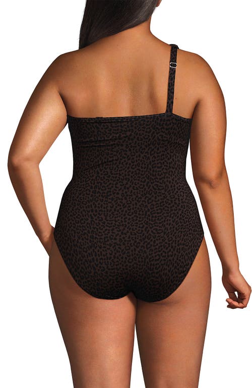Lands' End Womens Chlorine Resistant Shirred One Shoulder One Piece Swimsuit Removable Adjustable St In Brown