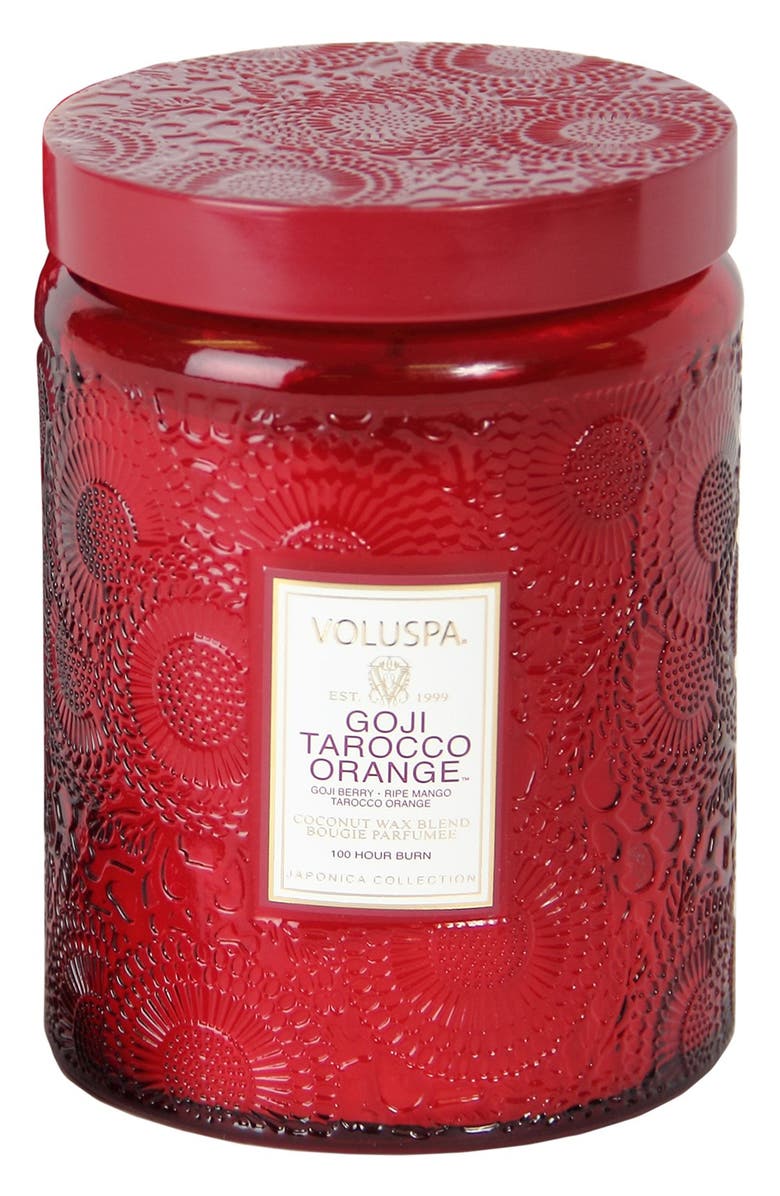 Voluspa 'Japonica - Goji Tarocco Orange' Large Embossed Jar Candle, Main, color, 