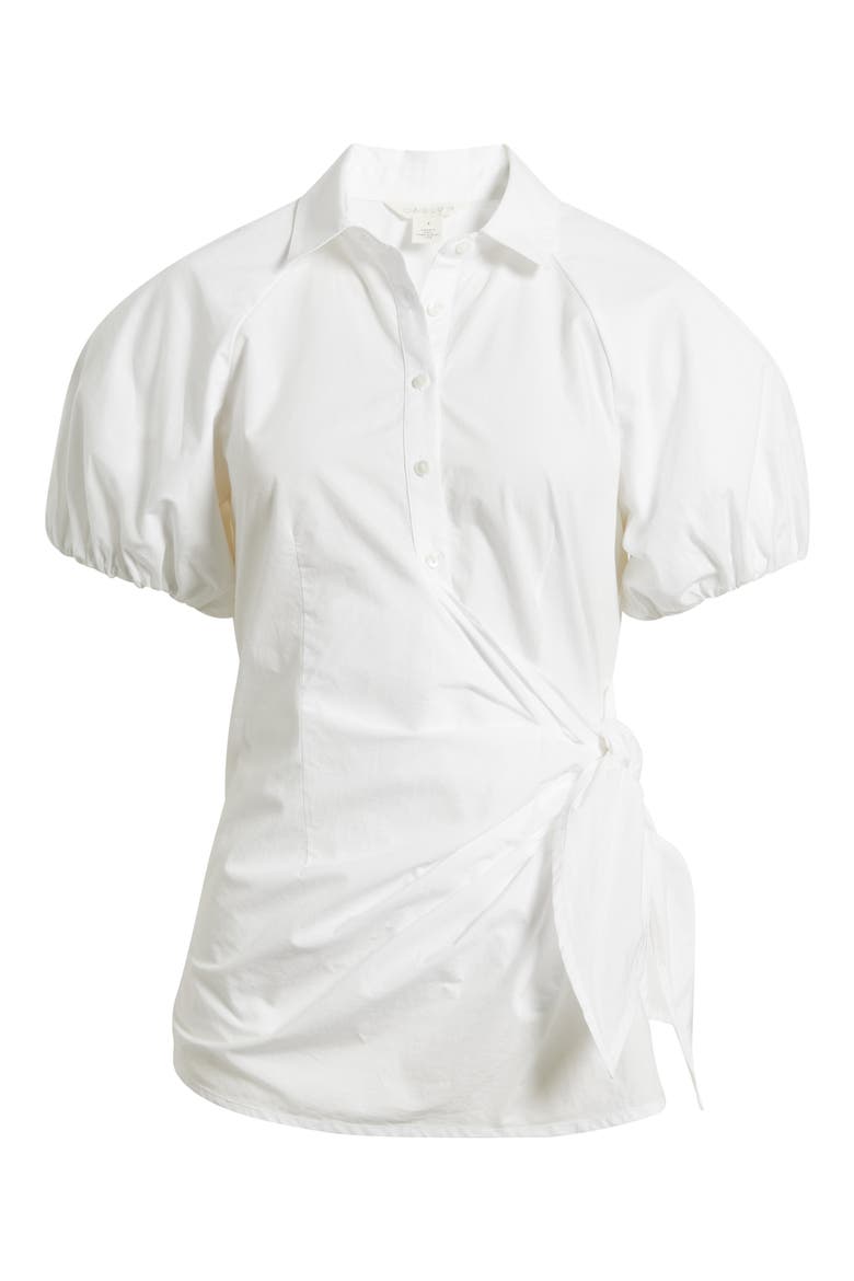 Tie Detail Balloon Sleeve Button-Up Shirt, Alternate, color, WHITE