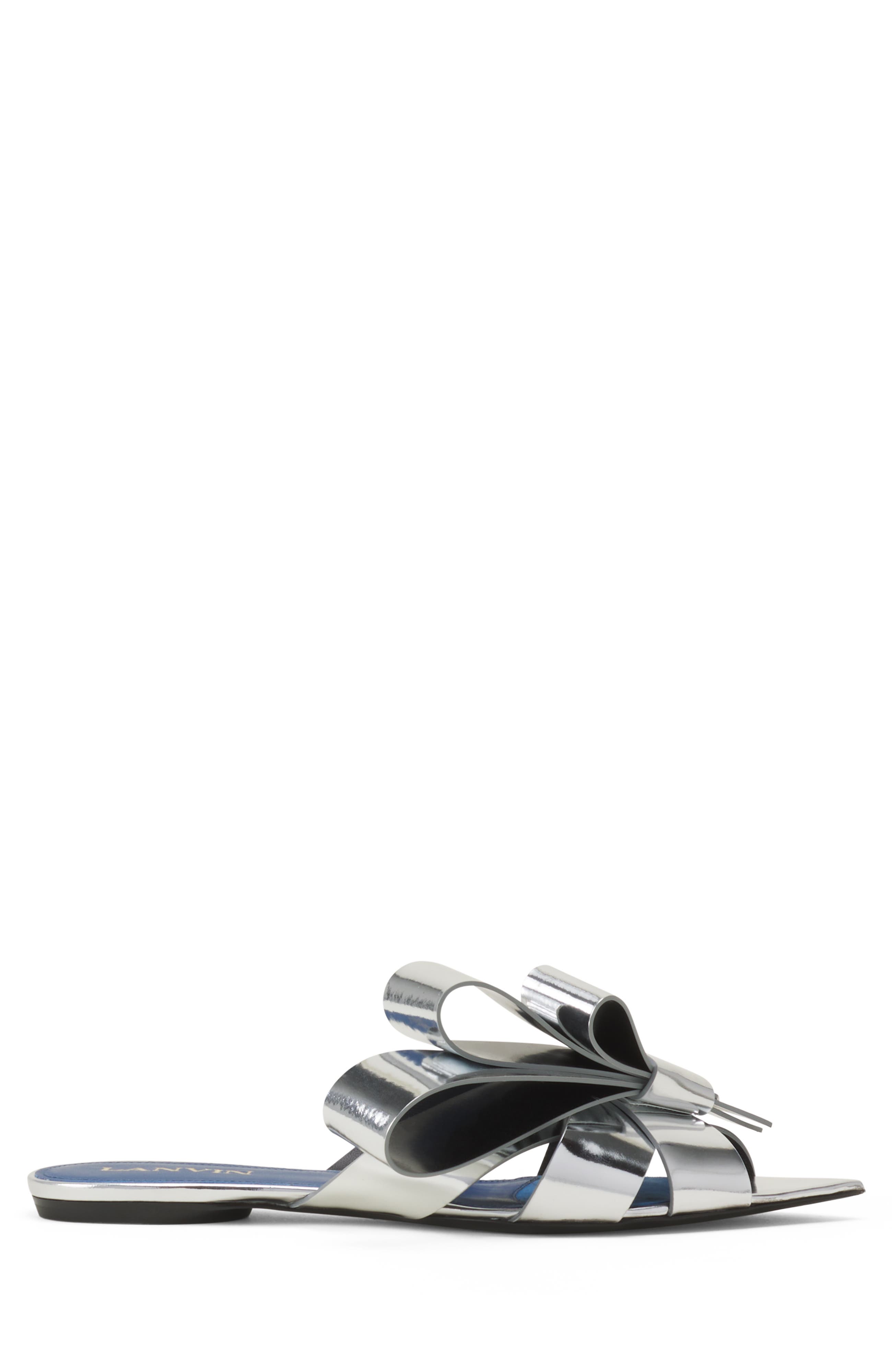 Lanvin Cadeau Mule Flats In Metallic Leather, Main, color, Silver