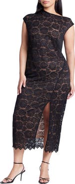 ELOQUII Lace Fitted Midi Dress