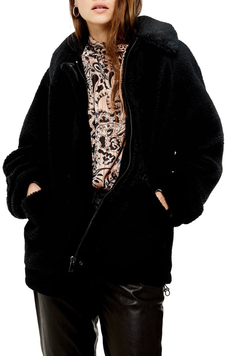 Topshop Fleece Jacket, Main, color,