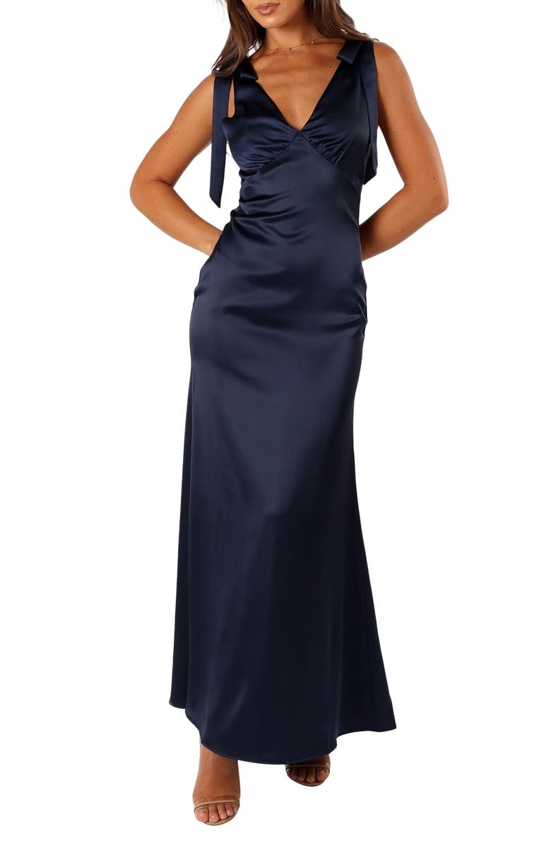 Petal & Pup Xavier Bow Strap Satin Gown, Main, color,
