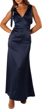 Petal & Pup Xavier Bow Strap Satin Gown