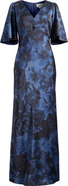 Sachin & Babi Mae Floral Print Satin Crepe Trumpet Gown
