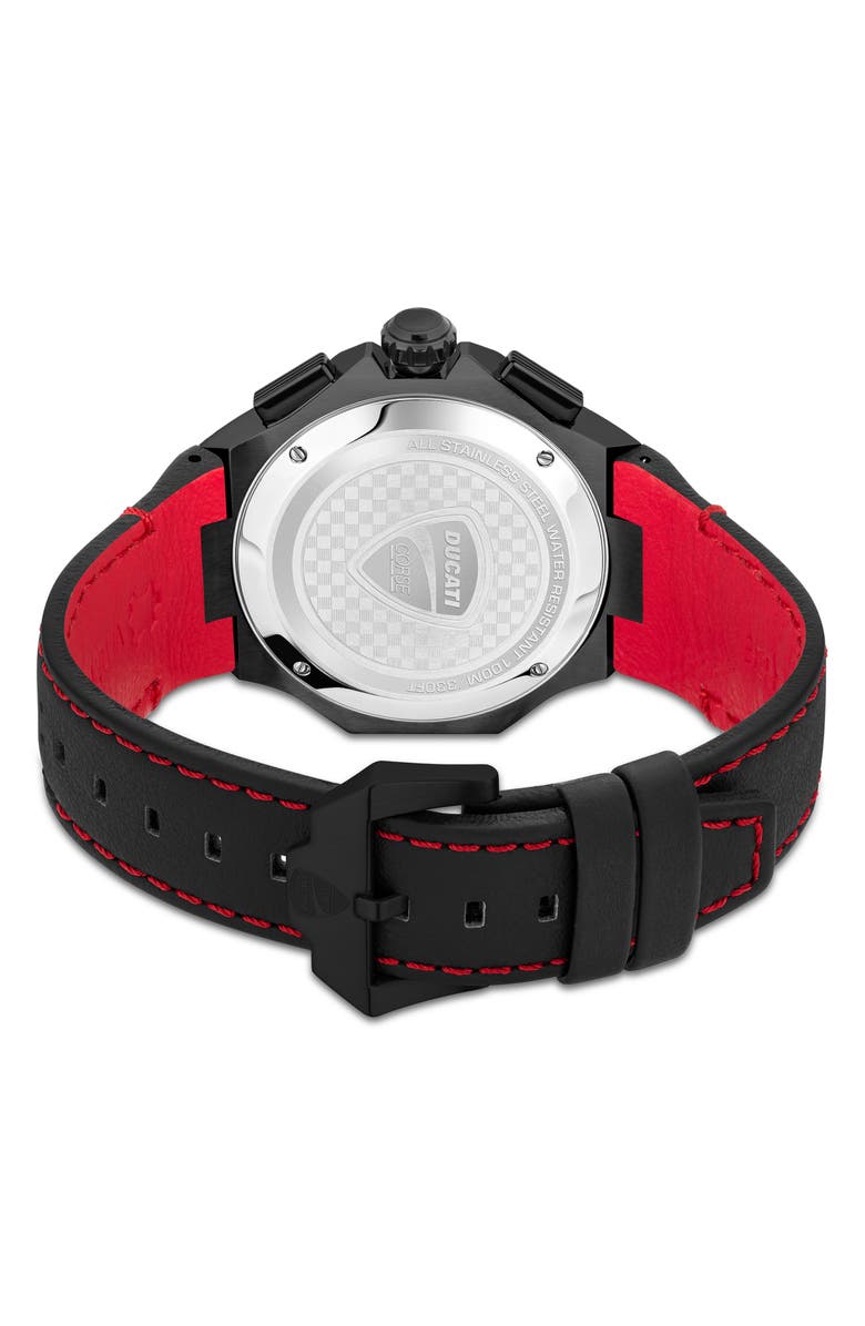 Ducati Corse Motore Leather Strap Chronograph Watch, 49mm x 56mm, Alternate, color, 