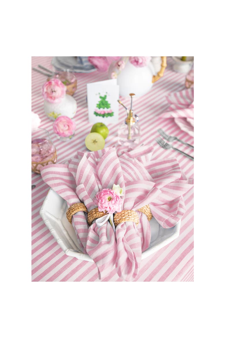 Linen Dinner Napkins - Amalfi Stripe, 20" x 20" Inch, Alternate, color, Cherry Blossom and White