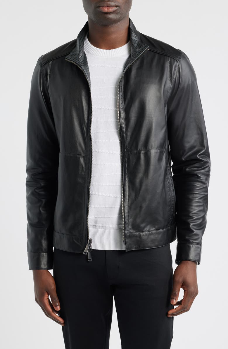 Bugatchi Reversible Leather Jacket, Main, color, Black