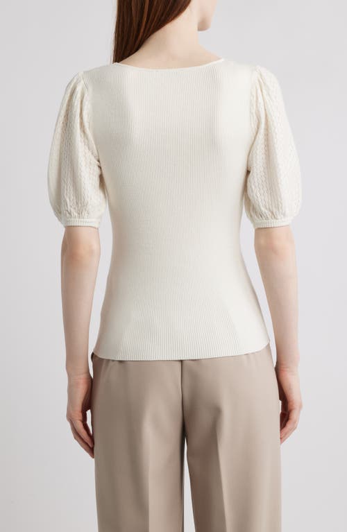 Shop Elie Tahari The Piper Rib Short Sleeve Sweater In Sky White