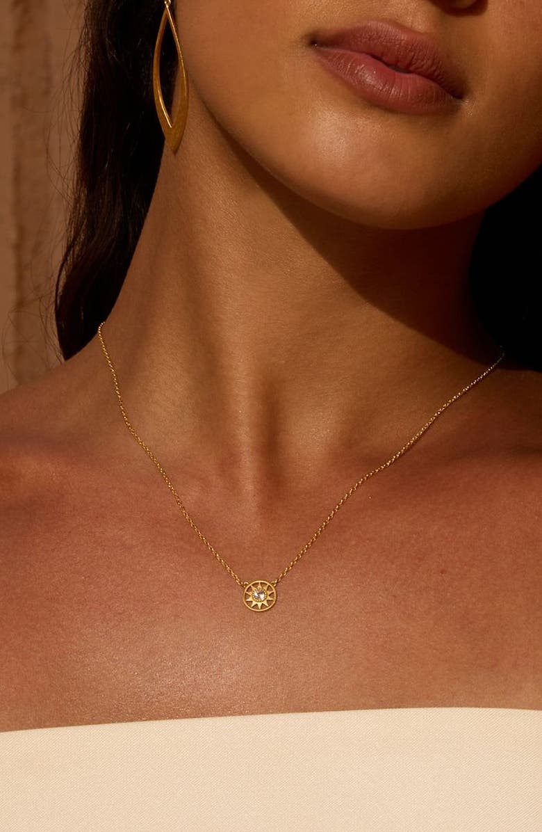 Satya Jewelry New Day White Topaz Sun Necklace, Alternate, color, Gold