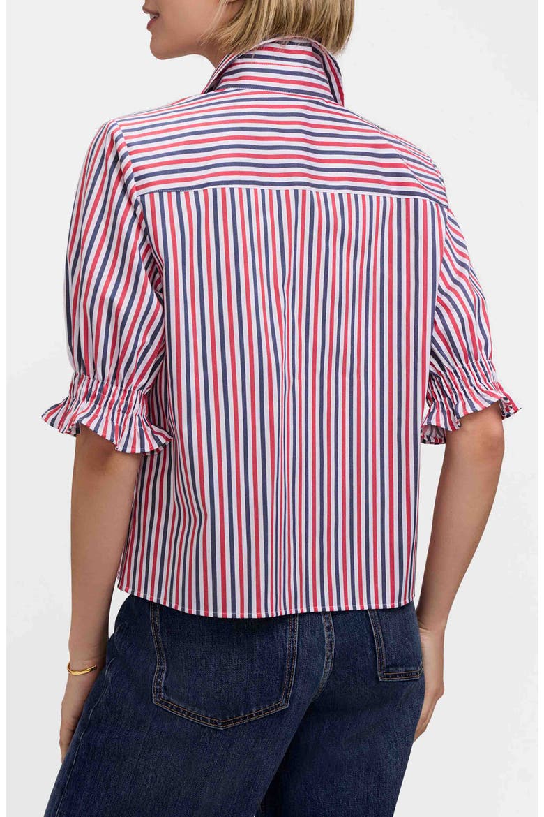 Vivienne Stripe Elbow Sleeve Matte Sateen Button-Up Shirt, Alternate, color, RED/ NAVY BLUE