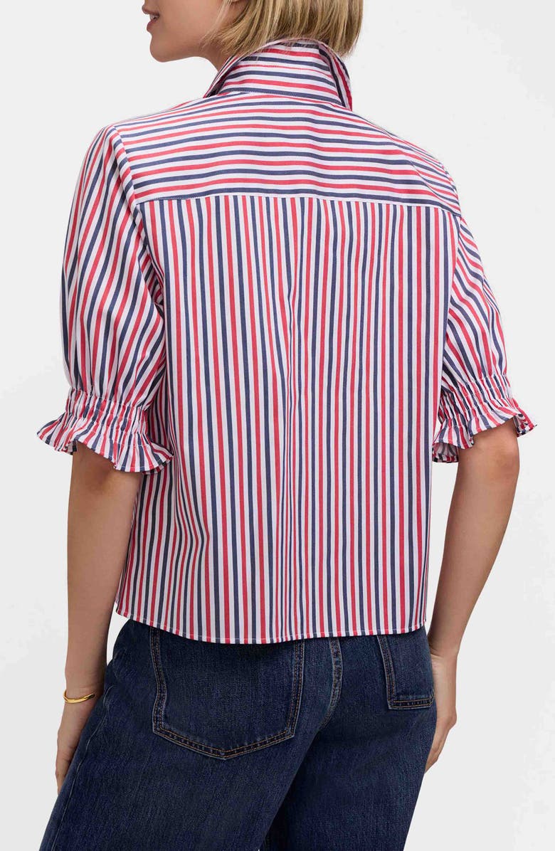Foxcroft Vivienne Stripe Elbow Sleeve Matte Sateen Button-Up Shirt, Alternate, color, 