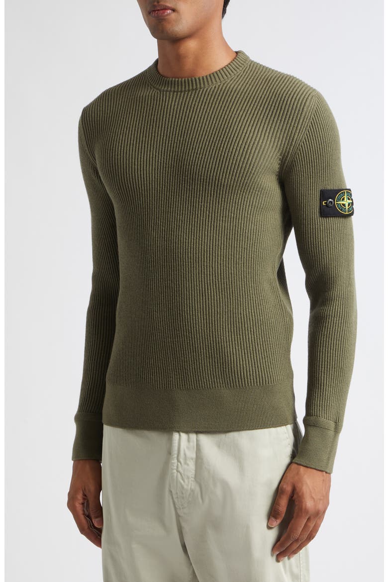 Compass Patch Rib Virgin Wool Crewneck Sweater, Alternate, color, V005G MILITARY GREEN
