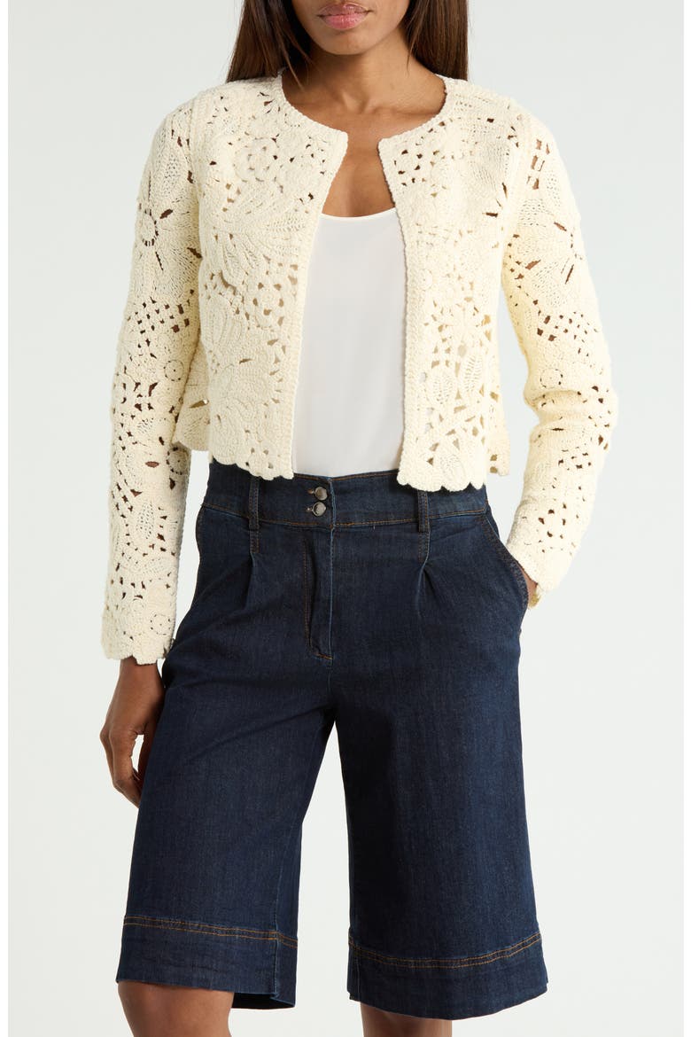 Crochet Cropped Cardigan, Main, color, NATURAL