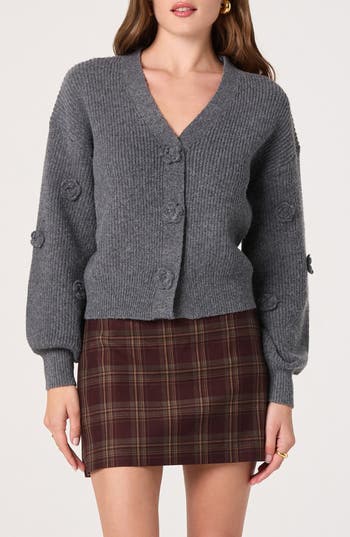 Astr The Label 3d Floral Cardigan In Gray