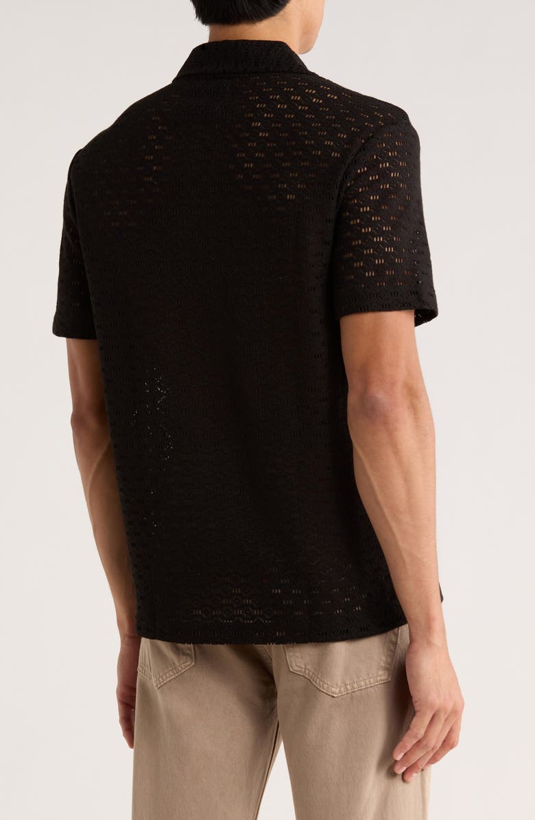 DENIM AND FLOWER Open Knit Textured Camp Shirt, Alternate, color, Black