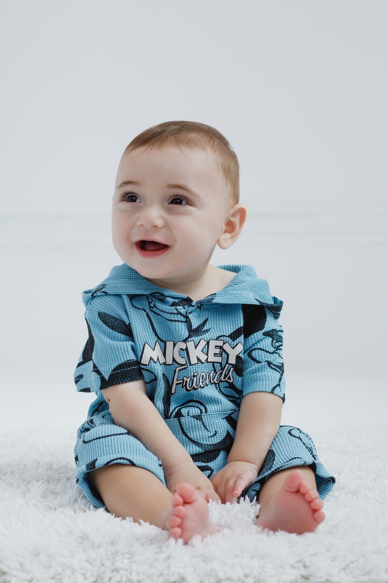 Mickey Mouse 2-Piece Waffle Hooded Tee and Shorts Set, Alternate, color, Mickey Pluto Sky Blue