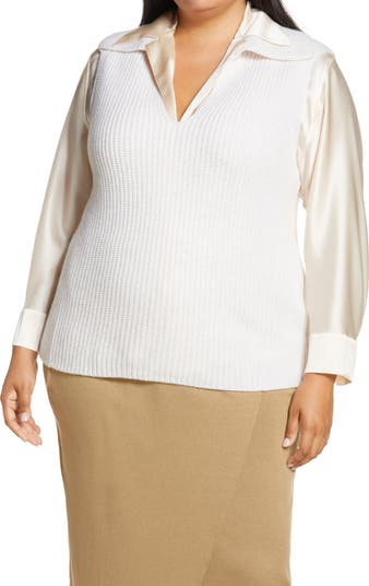 3D Camellia V-Neck Wool Blend Vest