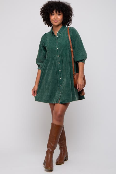 Corduroy Button Down Collared Dress