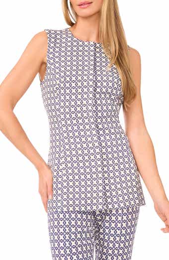 Geo Print Sleeveless Button-Up Tunic